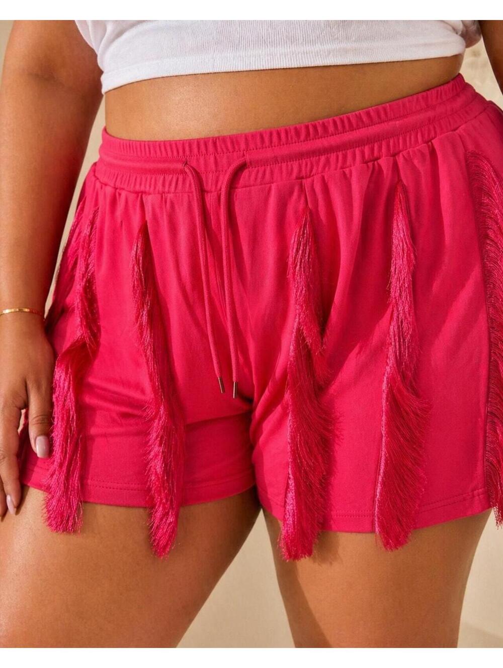 0 R266 NWOT XXL 38" Waist Fringe Tie-String Shorts Hot Pink R0000266